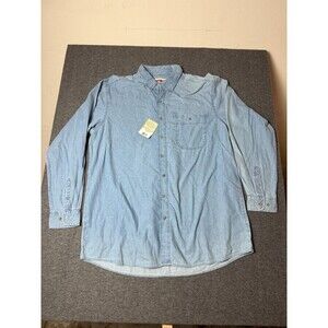 Wrangler Rugged Wear Denim Shirt Mens 2XT Blue Button Down Long Sleeve Western